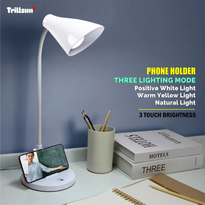 Trillsun Rechargeable Led Desk Lamp with 3 Multi Color LED Touch Sensor Lamp 5 hrs Flood Lamp Emergency Light(White)