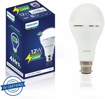 PHILIPS Inverter 12 Watt Rechargeable LED for Home, Cool Daylight, Base B22 4 hrs Bulb Emergency Light(White)