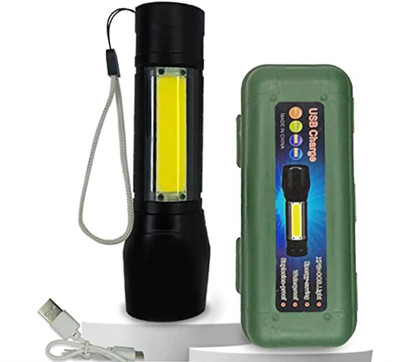 WunderVoX USB Rechargeable Torch, Adjustable Focal Length 2000lm 2 hrs Torch Emergency Light(Black)