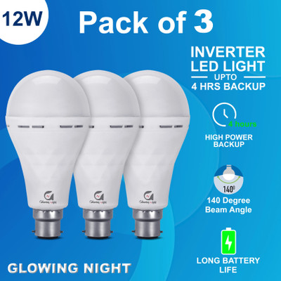 Glowing Night 12 W Round B22 Inverter Bulb 4 hrs Bulb Emergency Light(White)