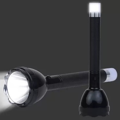 ShopGlobal Long Range Focus Black LED Flashlight Torch (Black : Rechargeable) 8 hrs Torch Emergency Light(Black)
