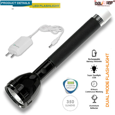 iDOLESHOP 2 IN 1 Rechargeable Waterproof Dual Mode Powerful Long-Range Up to 1 KM Flashlight with Backlight With 3000mAh Battery 8 hrs Torch Emergency Light(Black)