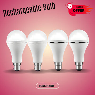 GUGGU Rechargeable Emergency Bulb 12W Inverter Rechargebale Emergency Bulb_Pack_4 A114 3 hrs Bulb Emergency Light(White)