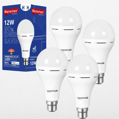 Henonex Pack of 4 Emergency Bulbs | 12W Brightness with Rechargeable Design 4 hrs Bulb Emergency Light(White)