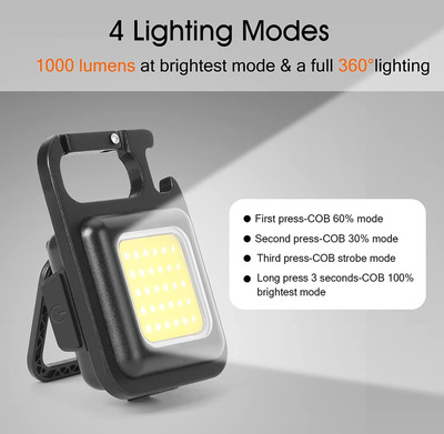 MHAX Keychain LED Light Magnetic COB_Light_for Fishing Walking Outdoors & Camping 1 hrs Torch Emergency Light(Black)