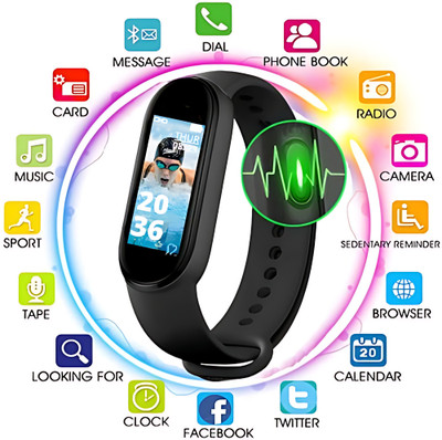 Elevea 15 YEARS WARRANTY Heart Rate Tracker Smartband and 8-in-1 Rechargeable Torch(Black Strap, Size : Medium)
