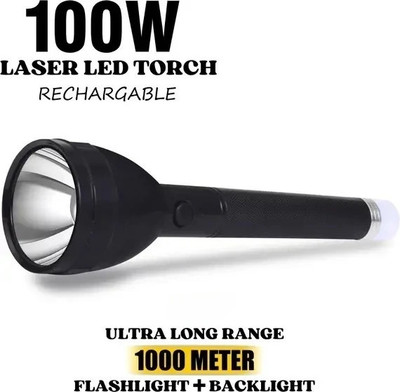 Aubade Rechargeable 3 Mode Long Range Upto 1KM Battery Backup 8 hrs Torch Emergency Light(Black)