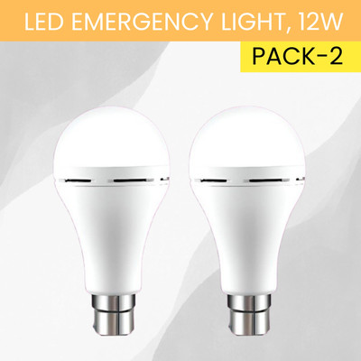 SACRO 12W Rechargeable Inverter LED Bulb with Upto 4H.Power Cut Lighting Pack of_2E384 4 hrs Bulb Emergency Light(White)