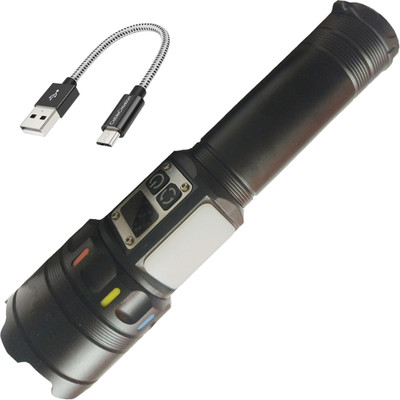 Kindw 9 Mode Rechargeable Wtaerproof flashlight led poweful torch With magnet Torch(Black, 19 cm, Rechargeable)