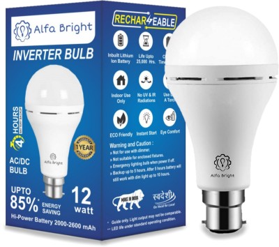 Alfa Bright Emergency rechargebal inverter bulb 12wt up to 4 HRS battery backup pack of 1 3 hrs Bulb Emergency Light(White)