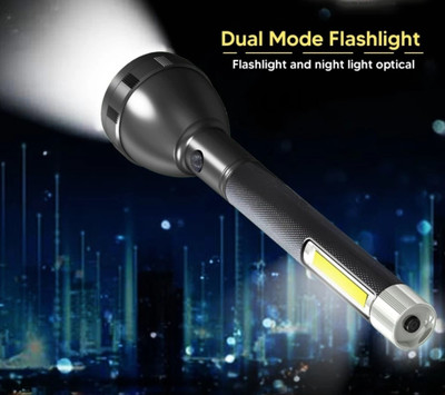 MHAX 2Mode 5W+3W Lithium Battery Long Range Led torch Light_Rechargeable/with_2000mAh 1 hrs Torch Emergency Light(Black)