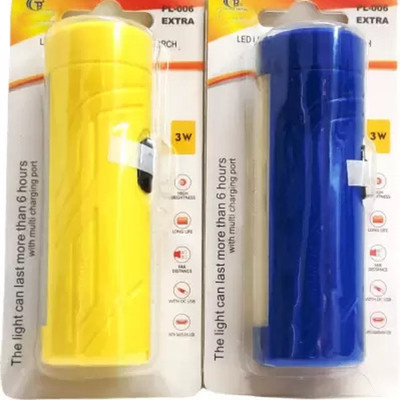 Stylopunk Mini Pocket Light Long Range torch with Android Charging Combo Pack C11 10 hrs Torch Emergency Light(Blue, Yellow)