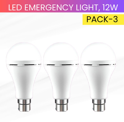 GUGGU 12W Rechargeable Inverter LED Bulb with Upto 4H.Power Cut Lighting Pack of_3N289 4 hrs Bulb Emergency Light(White)