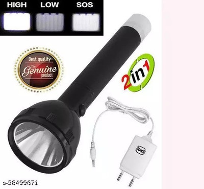 Zeno volt 1 Km Lithium Battery Long Range Led torch Light Rechargeable & Dual Battery 5 hrs Torch Emergency Light(Black)