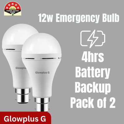 Glowplus G Pack of 2 – 12W Inverter Emergency Bulbs | Long Backup Smart Lighting 3 hrs Bulb Emergency Light(White)