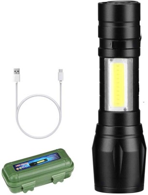 GLARIXA Built-in Battery Micro USB Rechargeable XPE COB LED Zoomable Flashlight Lamp Torch(Black, 9 cm, Rechargeable)
