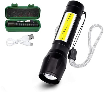Trendy styler LED Flashlight with COB Light Mini Waterproof Portable LED 4 hrs Torch Emergency Light(Black)