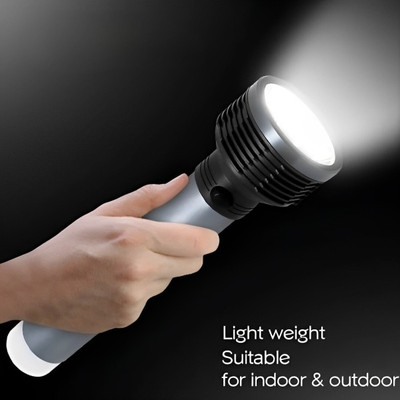CRENTILA 50W Laser LED Torch + Bright Back Tube Rechargeable with Charger 8 hrs Torch Emergency Light(Black, Grey)