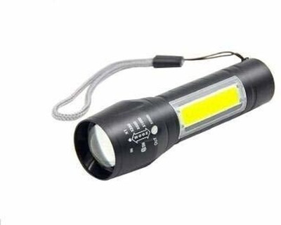 Sebon Rechargeable Battery Led 2In1 Flashlight Usb Torch Zoomable Powerful Waterproof_ 5 hrs Torch Emergency Light(Black)