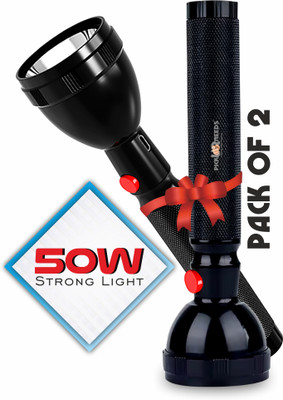 Daily Needs Shop Home Rechargeable Mini Long Range Torch Search Flash Light Pack of 2 Torch(Black, 8 cm, Rechargeable)