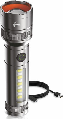 MHAX Rechargeable Torch with 8 Lighting Modes,Laser Indicator,and Side Light Function 6 hrs Torch Emergency Light(Grey)