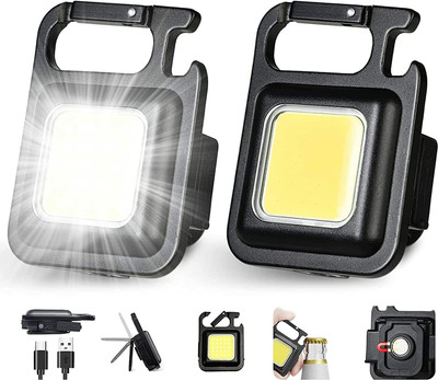 ASTOUND Rechargeable keychain light with collapsible bracket and magnet-2pc LED Front Light(Black)