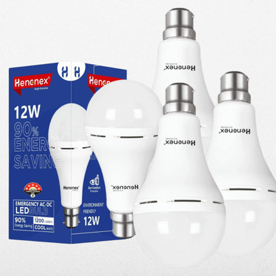 Henonex Set of 4 Energy-Saving 12W Emergency Bulbs | Rechargeable Lighting 4 hrs Bulb Emergency Light(White)