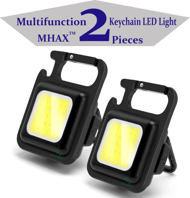 ZYRIAN (Pack Of 2 ) Mini LED Flashlight 500 Lumens COB Rechargeable Worklight Keychain 2 hrs Lantern Emergency Light(Black)