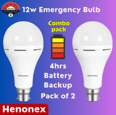 Henonex 12W Rechargeable LED Bulb with Energy Saver|Pck of 2 4 hrs Bulb Emergency Light(White)