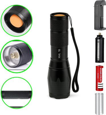 CICASTO Waterproof Material Super Bright LED Flashlight Zoomable Torch 5 hrs Torch Emergency Light(Black)