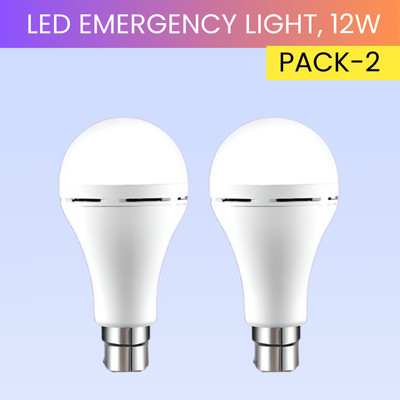 VR Bright Lite 12W Rechargeable Inverter LED Bulb with Upto 4H.Power Cut Lighting Pack of_2B293 4 hrs Bulb Emergency Light(White)
