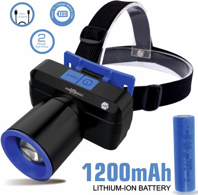 Pick Ur Needs Zoomable Rechargeable 100W Bright LED Head Lamp 1200mAh Battery 3 hrs Torch Emergency Light(Blue)