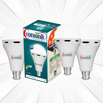 Cromonik Pack of 3-Eco-Conscious 12W Rechargeable LED Bulb for Everyday Use 4 hrs Bulb Emergency Light(White)