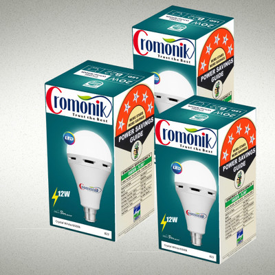 Cromonik Pack of 3-Long-Lasting 12W Rechargeable Bulb for Power Outages 4 hrs Bulb Emergency Light(White)