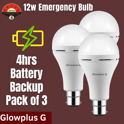 Glowplus G 12W Emergency Bulb Set of 3 | Quick Charging Backup Bulbs 3 hrs Bulb Emergency Light(White)