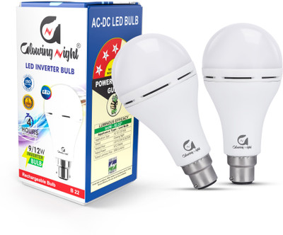 Glowing Night LED Emergency Bulb 12W Rechargeable ACDC Bulb with High Brightness 4 hrs Bulb Emergency Light(White)