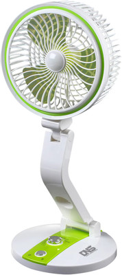 Daily Needs Shop Rechargeable Table Fan With Mid LED Light 2 Step Foldable For Home / Office Fan 4.5 hrs Flood Lamp Emergency Light(Green)