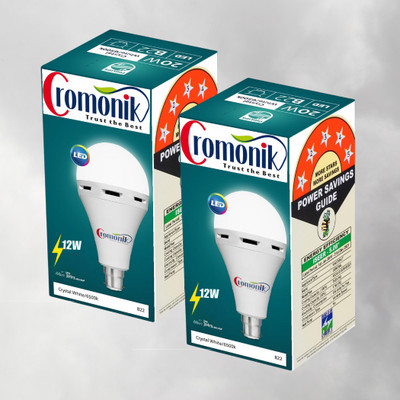 Cromonik Pack of 2-12W LED Bulb with USB Rechargeable Feature 4 hrs Bulb Emergency Light(White)