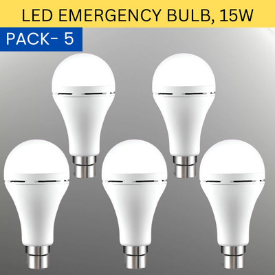 SACRO 15W Rechargeable Inverter LED Bulb with Upto 4H.Power Cut Lighting Pack of_5D277 4 hrs Bulb Emergency Light(White)