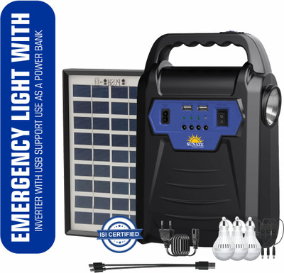 Sunaze Rechargeable Solar Inverter Set Torch + Side Emergency Light + 3 Bulb 2 USB Port 8 hrs Flood Lamp Emergency Light(Black)