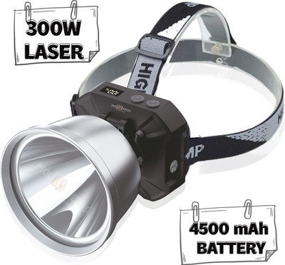 Pick Ur Needs Chargeable 300W Bright LED Head Lamp 4500mAh Battery With Indicator Type C Port 7 hrs Torch Emergency Light(Silver)