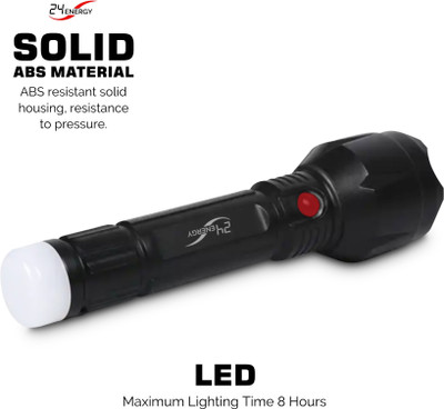 24 ENERGY Rechargeable Led Torch with Dual Mode Night lamp/Torch 8 hrs Flood Lamp Emergency Light(Black)