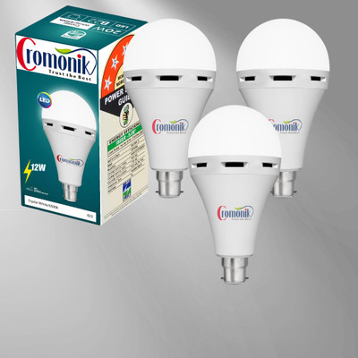 Cromonik Pack of 3-12W Rechargeable Bulb for Continuous Lighting 4 hrs Bulb Emergency Light(White)