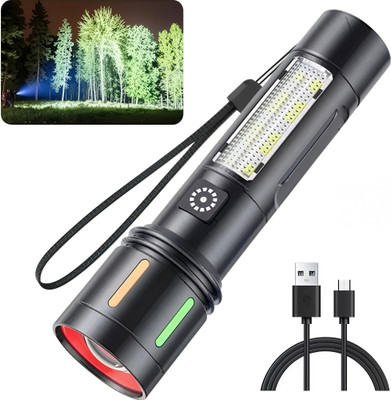 CRENTILA Metal Led Torch Light Long Range 1 Km With Type C Charging & 2 in 1 Functions 8 hrs Torch Emergency Light(Black)