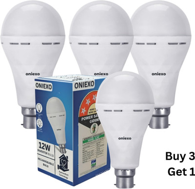 ONIEXO Pack of 4-Smart 12W LED Bulb with Backup Power for Unexpected Outages 4 hrs Bulb Emergency Light(White)