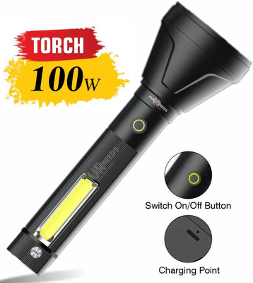 Pick Ur Needs Zoomable Focus High Power Super Bright Flashlight Two Mode 75W Laser + Side COB 5 hrs Torch Emergency Light(Black)