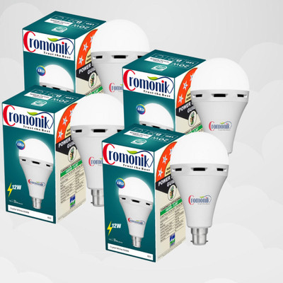 Cromonik Pack of 4-Energy-Saving 12W Rechargeable LED Emergency Bulb 4 hrs Bulb Emergency Light(White)