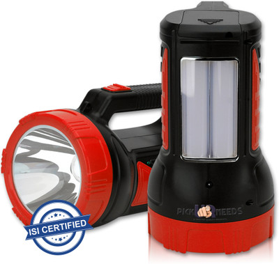 Pick Ur Needs Superior Quality 50 Watt Rechargeable Long Range Search Torch Light with 2 Side Emergency Tube Light 6 hrs Torch Emergency Light(Black, Red)