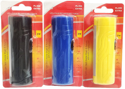 Stylopunk Mini Pocket Light Long Range torch with Android Charging Combo Pack C5 10 hrs Torch Emergency Light(Black, Blue, Yellow)