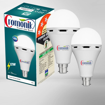 Cromonik Pack of 2-12W Emergency Rechargeable Bulb with Bright LED Light 4 hrs Bulb Emergency Light(White)